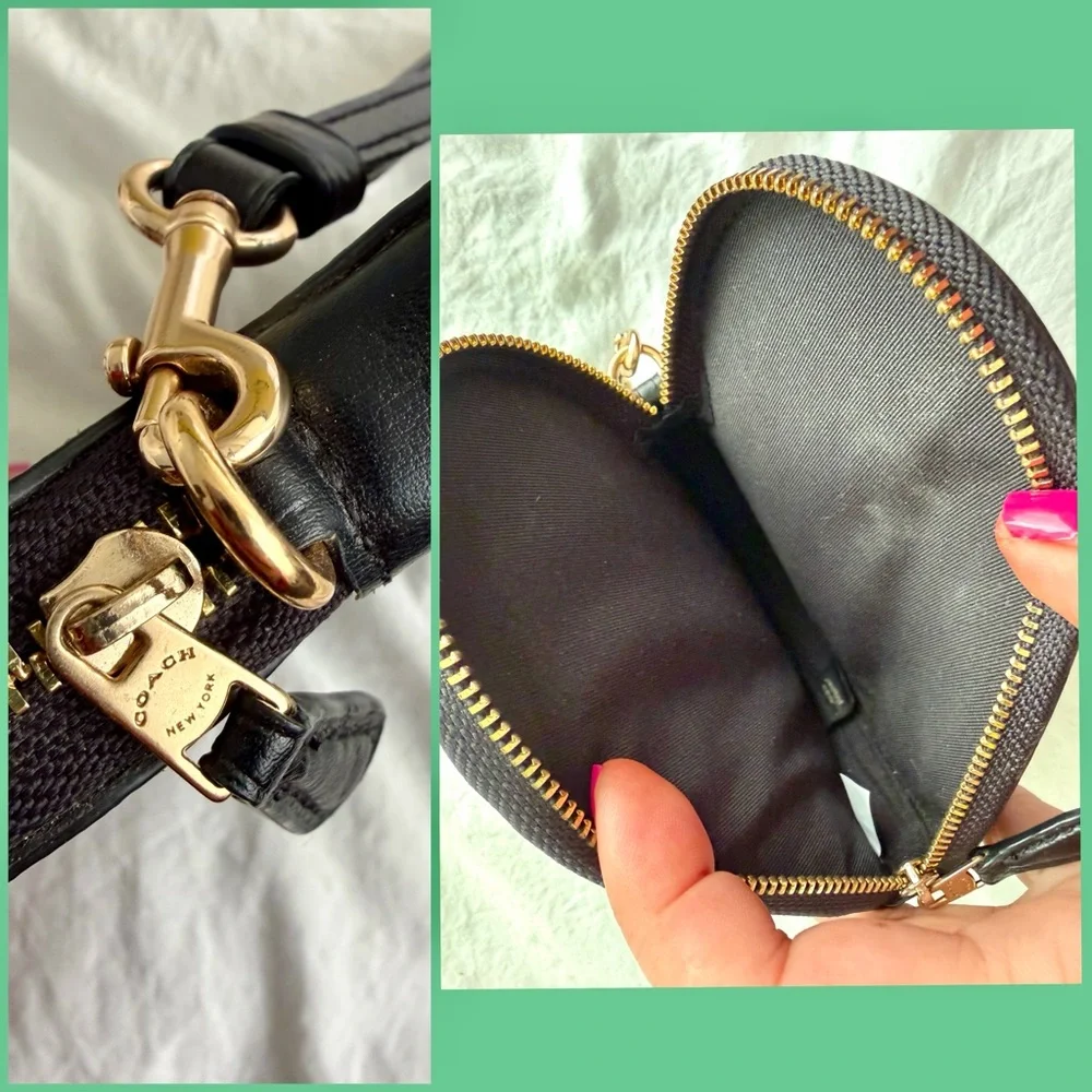 đź‘‘âś…PRICE FIRMâś… Adorable Black Leather Coach wristlet with Red Rose Print. NWOT - Picture 7 of 14